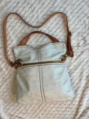 Fossil Erin Cream Ivory Pebbled Leather Foldover Convertible Crossbody